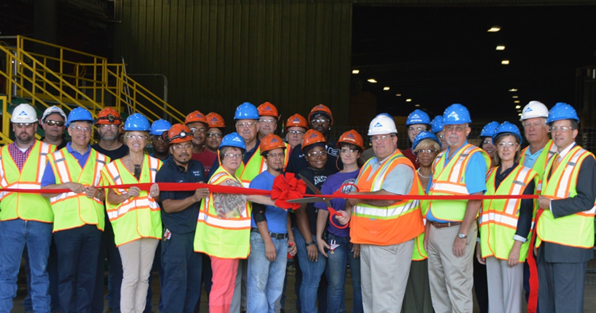 In Gurdon, Arkansas, USA, Georgia-Pacific celebrates the US$40 million expansion of its local lumber operation with employees and city and county leaders.