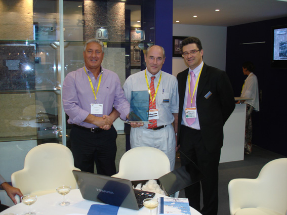 Desiderio Catala of Alcocertex with Robert Laroche and Charles Junker of Laroche during ITMA 2011.